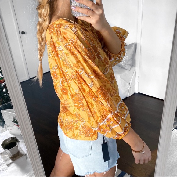 π C&C CALIFORNIA BOHO FLORAL YELLOW ORANGE LOOSE TOP! - Picture 2 of 9